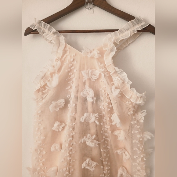 Women's BLUSH 3D Floral TEXTURED Tiered MIDI Easter DRESS Boho Sleeveless Size S - Picture 10 of 16